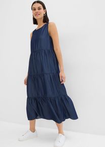 bonprix Midikleid aus glattem Lyocell, blau, Gr.40, Langes, &auml;rmelloses Kleid. Runder Halsausschnitt.