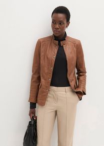 bonprix Lederjacke aus Lammnappa, braun, Gr.52, Klassische Lederjacke mit Stehkragen und aufw&auml;ndigen Details, aus Nappaleder