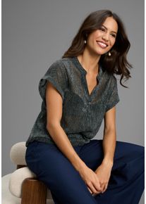 Kurzarmbluse Laura Scott, Damen, Gr. 36/38, schwarz (silber, schwarz), Web, Obermaterial: 55% Polyester, 45% metallisierte Faser (LUREX), Glanzfaden, durchscheinend, figurumspielend h&uuml;ftlang, angeschnitten, Blusen Kurzarmbluse, leicht transparent, in festlicher Glitzeroptik