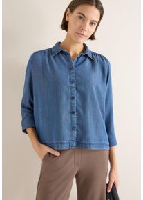 Langarmbluse Cecil, Damen, Gr. XL (44), mid blau wash, Web, Obermaterial: 100% Lyocell, figurumspielend normal, elastischer Bund, Blusen Langarmbluse, Feminine Smock-Detail an der Schulter