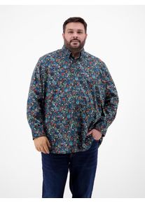 Langarmhemd Lerros "Langarmhemd mit Button-down-Kragen", Herren, Gr. 6XL, extraweit, classic navy, 97% Baumwolle, 3% Elasthan, Hemden Langarmhemd