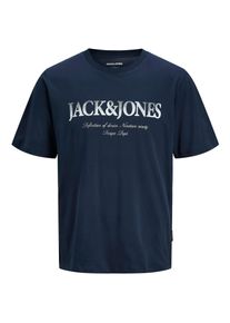 Jack & Jones PlusSize T-Shirt "JJDEVIN DAYTONA PRINT TEE SS CREW PLS", Herren, Gr. 4XL, navy blazer, Jersey, Obermaterial: 100% Baumwolle, JACK & JONES PLUSSIZE, bedruckt, unifarben, regular fit normal, Rundhals, Shirts T-Shirt