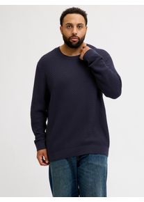 Jack & Jones PlusSize Strickpullover "JPRBLUBARKLEY KNIT CREW NECK PLS", Herren, Gr. 3XL, night sky detail:solid, Strick, Obermaterial: 100% Baumwolle, JACK & JONES PLUSSIZE, unifarben, normal, Rundhals, Pullover Strickpullover