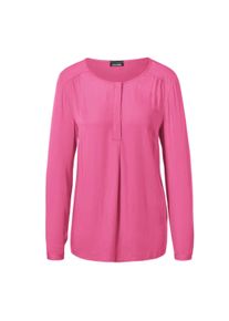 Schlupfbluse GOLDNER "Figurschmeichelnde Schlupfbluse mit modischer Kragenverarbeitung", Damen, Gr. 44, pink (kamelie), Obermaterial: 100% Viskose CV., figurumspielend, 1-Knopf-Manschette, Blusen Schlupfbluse, mit Schulterpasse und Kr&auml;uselungen