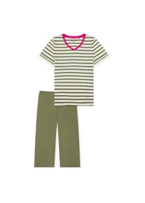 Schlafanzug Schiesser "Pyjama", Damen, Gr. XL, bunt (gr&uuml;n, wei&szlig;), Obermaterial: 100% Baumwolle CO., Homewear-Sets Schlafanzug