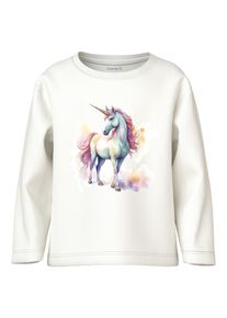 Langarmshirt name it "NMFVOTEA LS NREG TOP", M&auml;dchen, Gr. 110, cloud dancer print:pink unicorn, Jersey, Obermaterial: 100% Baumwolle, bedruckt, normal normal, Rundhals, Shirts Langarmshirt, mit tollen Tiermotiven