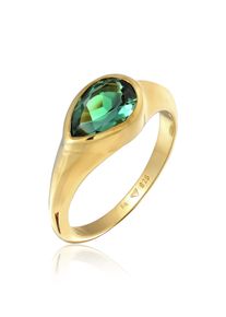 Silberring Elli Premium "Ring Quarz Gr&uuml;n Klassik 925 Silber vergoldet" Gr. 58, gold, Fingerringe, Damen, 58, Silber 925 (Sterlingsilber), Silberring