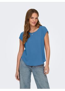 Kurzarmbluse Only "ONLVIC &ndash; feminines Blusenshirt in lockerer Form", Damen, Gr. 42, riviera, Web, Obermaterial: 97% Polyester, 3% Elasthan, unifarben, regular fit Po-bedeckend, Rundhals, Blusen Kurzarmbluse, regular fit, Web, Kunstfaser, Rundhals, unifarben