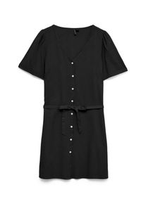 V&eacute;ro Moda Hemdblusenkleid VERO MODA "VMMYMILO 2/4 SHORT SHIRT DRESS WVN GA", Damen, Gr. XL, N-Gr, schwarz, Obermaterial: 55% Viskose, 45% Leinen, unifarben, regular fit lang, tiefer V-Ausschnitt, Kleider Hemdblusenkleid, mit Tailleng&uuml;rtel