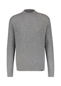 Strickpullover Lerros "Cable-Strickpullover mit Turtleneck", Herren, Gr. L, grau (platinum grau melange), 88% Schurwolle, 12% Kaschmir, Rundhals, Pullover Strickpullover