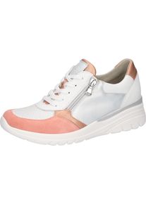 Waldl&auml;ufer Keilsneaker WALDL&Auml;UFER "H-CARLA Soft", Damen, Gr. 9 (43), wei&szlig;, melone, silberfarben, Nappaleder, Textil, Veloursleder, mehrfarbig, Schuhe Keilsneaker, Schn&uuml;rschuh, Halbschuh, Freizeitschuh mit Kontrastbesatz