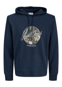 Jack & Jones Kapuzensweatshirt JACK & JONES "JJHONOLULU SHAPE SWEAT HOOD", Herren, Gr. XL, navy blazer, angeraute Sweatware, Obermaterial: 60% Baumwolle, 40% Polyester, bedruckt, regular fit normal, Rundhals, Rippb&uuml;ndchen, Sweatshirts Kapuzensweatshirt, Baumwollmischung, regular fit