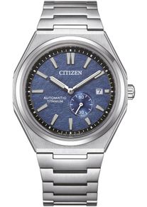 Automatikuhr Citizen, silber (titansilberfarben, blau), Armbanduhren, Damen, Automatikuhr, Armbanduhr, Herrenuhr, Damenuhr, Titan, Saphirglas, bis 10bar wasserd.