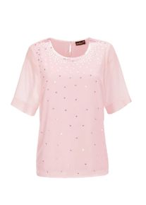 Kurzarmbluse GOLDNER "Kurzgr&ouml;&szlig;e Bluse mit schimmernden Pailletten", Damen, Gr. 21, orange (hellmelba), Obermaterial: 100% Polyester PES., Gerade, Blusen Kurzarmbluse, Pailletten