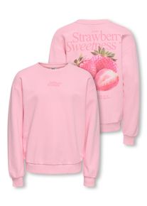 Sweatshirt KIDS Only "KOGPHILEA LIFE L/S LOOSE UB VD SWT", M&auml;dchen, Gr. 122/128, romance rose print:strawberry, Sweatware, Obermaterial: 80% Baumwolle, 20% Polyester, bedruckt, regular fit normal, Rundhals, B&uuml;ndchen, Sweatshirts Sweatshirt, Baumwollmischung, regular fit