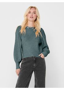 Strickpullover Only "ONLELSA L/S PULLOVER KNT NOOS", Damen, Gr. S, wei&szlig; (balsam gr&uuml;n detail:with wei&szlig; melange), Strick, Obermaterial: 70% Polyacryl, 28% Polyester, 2% Elasthan, meliert, regular fit h&uuml;ftlang, Rundhals, Rippb&uuml;ndchen, Pullover Strickpullover, Materialmix, regular fit