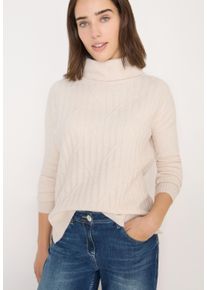Rollkragenpullover Cecil, Damen, Gr. XXL (46), light greige, Strick, Obermaterial: 44% Nylon, 28% Polyacryl, 24% Baumwolle, 4% Elasthan, unifarben, tailliert h&uuml;ftbedeckend, Rundhals, B&uuml;ndchen, Pullover Rollkragenpullover, mit Strick-Muster und Umlegekragen
