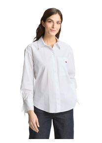 Hemdbluse Tom Tailor, Damen, Gr. 38, wei&szlig;, Web, Obermaterial: 69% Baumwolle, 26% Polyamid, 5% Elasthan, unifarben, oversize Po-bedeckend, ohne Ausschnitt, Manschette, Blusen Hemdbluse, mit Streifen Muster