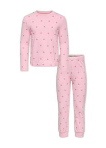 Schlafanzug KIDS Only "KMGRILA NIGHTWEAR LS TOP/PANT SET JRS", M&auml;dchen, Gr. 92, romance rose pack:pant aop heart, cashmere rose, Jersey, Obermaterial: 100% Baumwolle, bedruckt, gepunktet, Basic normal, Rundhals, Homewear-Sets Schlafanzug