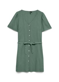 V&eacute;ro Moda Hemdblusenkleid VERO MODA "VMMYMILO 2/4 SHORT SHIRT DRESS WVN GA", Damen, Gr. S, N-Gr, laurel wreath, Obermaterial: 55% Viskose, 45% Leinen, unifarben, regular fit lang, tiefer V-Ausschnitt, Kleider Hemdblusenkleid, mit Tailleng&uuml;rtel