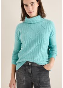 Rollkragenpullover Cecil, Damen, Gr. XXL (46), foam blau melange, Strick, Obermaterial: 44% Nylon, 28% Polyacryl, 24% Baumwolle, 4% Elasthan, unifarben, tailliert h&uuml;ftbedeckend, Rundhals, B&uuml;ndchen, Pullover Rollkragenpullover, mit Strick-Muster und Umlegekragen