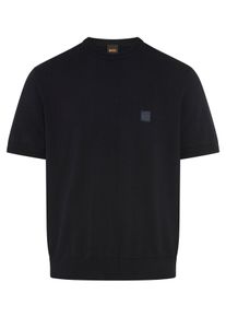 Kurzarmpullover BOSS Orange "Kanacho", Damen, Gr. XL, dunkelblau404, Strick, Obermaterial: 95% Baumwolle, 5% Kaschmir, unifarben, normal, Rundhals, Rippb&uuml;ndchen, Pullover Kurzarmpullover, mit Kaschmir-Anteil, Rundhals