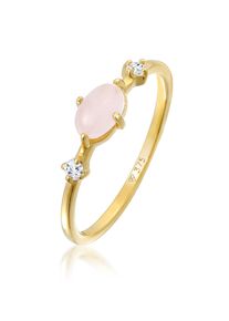 Silberring Elli Premium "Ring Rosa Quarz Topas Edelstein Klassik 375er Gelbgold" Gr. 58, gold, Fingerringe, Damen, 58, Gelbgold 375, Silberring