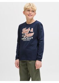 Jack & Jones Langarmshirt JACK & JONES JUNIOR "JJELOGO TEE LS O-NEC 2 COL AW25 NOOS JNR", Jungen, Gr. 152, blau (sky captain), Single Jersey, Obermaterial: 100% Baumwolle, bedruckt, regular fit normal, Rundhals, Shirts Langarmshirt