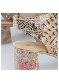 Sandalette Rieker, Damen, Gr. 37, bunt (beige multi), Lederimitat, metallic, Schuhe Sandalette, Sommerschuh, Sandale, Blockabsatz, mit modischer Schaftgestaltung
