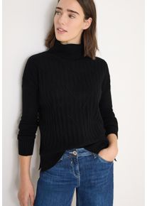 Rollkragenpullover Cecil, Damen, Gr. XXL (46), schwarz, Strick, Obermaterial: 44% Nylon, 28% Polyacryl, 24% Baumwolle, 4% Elasthan, unifarben, tailliert h&uuml;ftbedeckend, Rundhals, B&uuml;ndchen, Pullover Rollkragenpullover, mit Strick-Muster und Umlegekragen