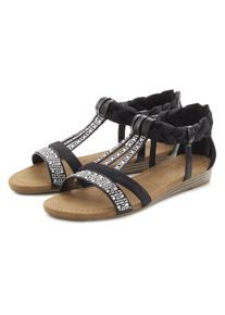 Sandale Lascana "Sommerschuh, Sandalette", Damen, Gr. 36, schwarz, Obermaterial: 100% Lederimitat. Decksohle: 100% Lederimitat. Futter: 100% Lederimitat. Laufsohle: 100% Lederimitat, Glitzer, unifarben, Schuhe Sandale, mit Glitzersteinen und kleinem Keilabsatz im Festival-Look VEGAN