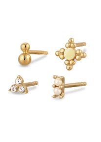 Ohrstecker-Set Elli "Ohrringe Ohrstecker Set mit Perlen Kristalle von Swarovski 925 Sterling Silber (4 tlg.)" Gr. 8, gold, Ohrringe, Damen, Silber 925 (Sterlingsilber), Ohrstecker-Set