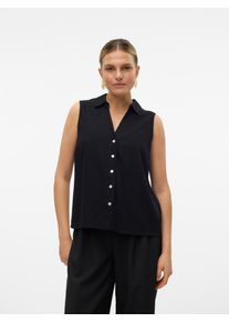 V&eacute;ro Moda Blusentop VERO MODA "VMMYMILO SL V-NECK SHIRT WVN GA", Damen, Gr. XS, schwarz, Web, Obermaterial: 55% Viskose, 45% Leinen, unifarben, regular fit normal, V-Ausschnitt, Blusen Blusentop, mit Leinen