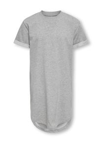 Sweatkleid KIDS Only "KOGINE S/S DRESS VD ZA JRS", M&auml;dchen, Gr. 122/128, N-Gr, light grau melange, Jersey, Obermaterial: 62% Baumwolle, 38% Polyester, meliert, unifarben, figurumspielend kniebedeckend, Rundhals, Umschlagsaum, Kleider Sweatkleid, mit abgerundetem Saum, hinten etwas l&auml;nger geschnitten