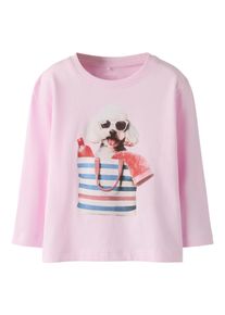 Langarmshirt name it "NMFVOTEA LS NREG TOP", M&auml;dchen, Gr. 104, pirouette print:beach poodle, Jersey, Obermaterial: 100% Baumwolle, bedruckt, normal normal, Rundhals, Shirts Langarmshirt, mit tollen Tiermotiven