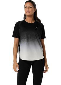 Laufshirt asics "ROAD FADE SS TOP", Damen, Gr. XL, performance schwarz, cream, Obermaterial: 100% Polyester, Shirts Laufshirt, f&uuml;r verschiedene Jahreszeiten, mit Grafik-Print, mit Mesh-Eins&auml;tzen