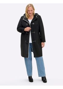 Dufflecoat sheego, Damen, Gr. 52, schwarz, 90% Polyester, 10% Wolle, unifarben, unifarben mit Farbeinsatz, unifarben mit Farbeins&auml;tzen, M&auml;ntel Dufflecoat