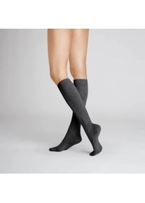 Kniestr&uuml;mpfe Hudson "Kniestrumpf Relax Cotton", Damen, Gr. 35-38, grau (grau, meliert 0550), Obermaterial: 97% Baumwolle CO. 3% Elasthan EL., Socken Kniestr&uuml;mpfe