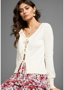 Strickjacke Laura Scott, Damen, Gr. 36/38, wei&szlig; (wollwei&szlig;), Feinstrick, Obermaterial: 50% Baumwolle, 50% Polyacryl, unifarben, figurumspielend taillenbedeckt, V-Ausschnitt, Strickjacken Strickjacke, mit modischen B&auml;ndern zu schlie&szlig;en