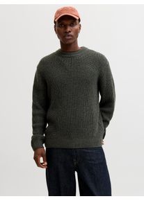 Jack & Jones Strickpullover JACK & JONES "JORBLEECKER KNIT CREW NECK BF", Herren, Gr. S, forest river detail:schwarz. crew neck, Strick, Obermaterial: 65% Polyacryl, 35% Baumwolle, unifarben, regular fit h&uuml;ftlang, Rundhals, Strickb&uuml;ndchen, Pullover Strickpullover