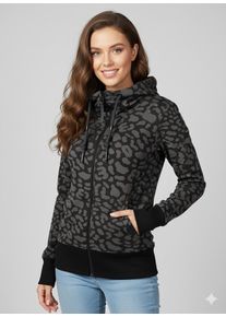 Sweatjacke Ragwear "RYLIE PRINT ZIP O", Damen, Gr. XXL, schwarz, Sweatware, Obermaterial: 65% Baumwolle, 35% Polyester, bedruckt, gemustert, normal, Rundhals, Rippb&uuml;ndchen, Sweatjacken Sweatjacke