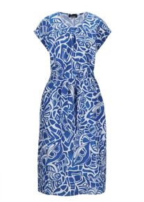 Sommerkleid GOLDNER "Leinenkleid Ethno, Halbarm", Damen, Gr. 46, N-Gr, blau (royalblau, gemustert), Obermaterial: 100% Leinen LI., gerade, Sonstiges, Kleider Sommerkleid, Mit Bindeg&uuml;rtel und Taschen