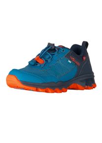 Outdoorschuh Trollkids "KIDS TROLLTUNGA HIKER LOW XT", Kinder, Gr. 38, atlantic blau, glow orange, schwarz navy, Synthetik, Schuhe Outdoorschuh, wasserdicht