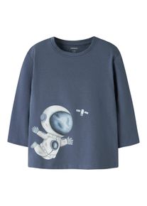 Langarmshirt name it "NMMDACEK LS NREG TOP BOX", M&auml;dchen, Gr. 122/128, vintage indigo, Jersey, Obermaterial: 95% Baumwolle, 5% Elasthan, normal normal, Rundhals, Shirts Langarmshirt