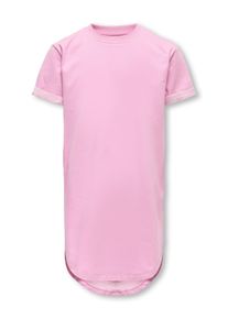 Sweatkleid KIDS Only "KOGINE S/S DRESS VD ZA JRS", M&auml;dchen, Gr. 158/164, N-Gr, lila sachet, Jersey, Obermaterial: 62% Baumwolle, 38% Polyester, unifarben, figurumspielend kniebedeckend, Rundhals, Umschlagsaum, Kleider Sweatkleid, mit abgerundetem Saum, hinten etwas l&auml;nger geschnitten