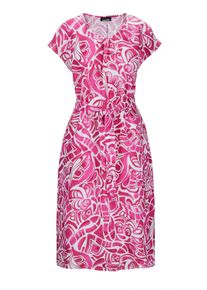 Sommerkleid GOLDNER "Leinenkleid Ethno, Halbarm", Damen, Gr. 54, N-Gr, pink (pink, gemustert), Obermaterial: 100% Leinen LI., gerade, Sonstiges, Kleider Sommerkleid, Mit Bindeg&uuml;rtel und Taschen