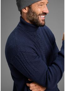 Rollkragenpullover DELMAO "Neue Kollektion Highlight Zopfmuster", Herren, Gr. 3XL (68/70), blau, Strick, Obermaterial: 100% Polyacryl, Zopfmuster, regular fit normal, Strickb&uuml;ndchen, Pullover Rollkragenpullover, aus Strickmaterial, mit Rollkragen, Regular Fit, mit Langarm