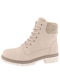 Schn&uuml;rboots Tom Tailor, Damen, Gr. 39, beige (creme), Lederimitat, Textil, Schuhe Schn&uuml;rboots, Winterboots mit wasserabweisendem TEX, Komfortweite G