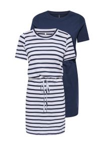 Jerseykleid Only CARMAKOMA "CARHAPPY LIFE S/S DRESS 2-PACK JRS ZL", Damen, Gr. S, N-Gr, navy blazer pack:cloud dancer stripes (navy blazer), Jersey, Obermaterial: 100% Baumwolle, gestreift, unifarben, regular fit kniefrei, Rundhals, Kleider Jerseykleid, Sommerkleid, Baumwolle, regular fit