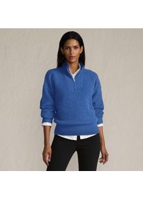 LANDS' END Flauschiger Troyer-Pullover, Damen,  Blau, Elasthan/Polyester-Mischung/Nylon-Mischung, by Lands' End